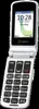 A white flip phone is shown open against a white background, displaying the time and date on its screen. Anteprima dell’immagine prodotto
