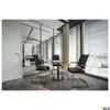 A modern office meeting room with glass walls, a round table, and chairs. Produktbild-Vorschau
