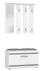 A white hallway furniture set including a coat rack with a mirror and a bench with storage. Podgląd zdjęcia produktu