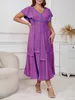 Langes Damenkleid, V-Ausschnitt, Rüschenärmel, farblich Produktbild-Vorschau 4