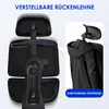 Close-up view of the back of an ergonomic office chair, highlighting adjustable features and a coat hanger. Produktbild-Vorschau