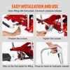 Four images showing the steps for installing and using a hydraulic scissor lift. Voir les images du produit