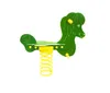 A green spring rider shaped like a horse, with a yellow spring base, isolated on a white background. Produktbild-Vorschau