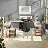 A modern home office setup with a corner desk, computer monitors, and office chair. Voir les images du produit