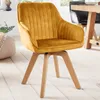 Drehbarer Design Stuhl LIVORNO senfgelb Samt Buchenholz Produktbild-Vorschau 1