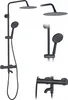 A collage of images showing a black shower set from different angles and close-ups. Produktbild-Vorschau