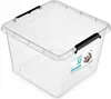 A clear plastic storage container with black handles. Produktbild-Vorschau