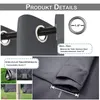 Collage of product details for garden curtains, including grommets, fabric texture, and installation examples. Náhľad obrázku produktu