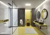 A modern bathroom with a shower, vanity, and toilet. Produktbild-Vorschau