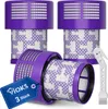 Three purple and white vacuum cleaner filters are arranged on a white background. One filter is in the foreground, angled towards the viewer, with a blue tag attached. Two other filters are in the background, standing upright. Produktbild-Vorschau