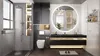 A modern bathroom with a shower, toilet, and vanity with a large illuminated mirror. Voir les images du produit