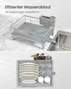 A split image showing a dish rack in use and a close-up of its contents. Produktbild-Vorschau