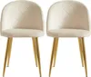Two beige upholstered dining chairs with gold metal legs are shown against a white background. Produktbild-Vorschau