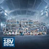 A large collection of power tools displayed in a warehouse-like setting. Anteprima dell’immagine prodotto