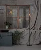 A dimly lit room with a rustic wooden wall and a large window, featuring two starburst LED lights and some greenery. Produktbild-Vorschau
