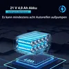 A graphic illustration of a battery pack with multiple cells, displaying technical specifications and features. Produktbild-Vorschau