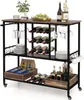 A multi-tiered bar cart with wine bottles, glasses, plates, and other accessories. Podgląd zdjęcia produktu