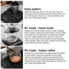 An instructional image showing a digital scale with different coffee brewing modes. Produktbild-Vorschau