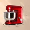 A red stand mixer with dimensions indicated. Náhled obrázku produktu