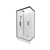 A modern shower cabin with a black frame and white tiled walls, shown against a white background. Produktbild-Vorschau