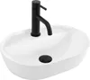 A white oval countertop sink with a black faucet. Náhled obrázku produktu