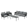 A set of outdoor furniture including two armchairs, a sofa, and a coffee table, arranged on a white background. Podgląd zdjęcia produktu