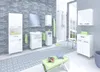 A modern bathroom with white furniture and grey tiled walls. Anteprima dell’immagine prodotto