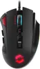 A black gaming mouse with red and blue accents and RGB lighting. Produktbild-Vorschau
