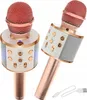 Two rose gold and white karaoke microphones are shown against a white background. One microphone is angled towards the viewer, while the other is positioned slightly behind and to the left. Produktbild-Vorschau