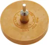 A close-up, studio shot of a tan rubber eraser wheel with a metal shaft attached, designed for use with a drill. Náhled obrázku produktu