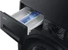 A close-up view of the detergent drawer of a black Samsung washing machine. Produktbild-Vorschau