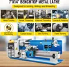 A collage of images showing different functions of a metal lathe, with the lathe itself prominently displayed below. Produktbild-Vorschau