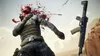 A soldier is hit in the head by a bullet, with blood and gore exploding outwards. A rifle is visible in the background. Podgląd zdjęcia produktu