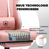 A cutaway view of a pink gaming chair showing its internal structure and materials, with text overlays highlighting features. Náhľad obrázku produktu