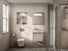 A modern bathroom with a sink, toilet, and shower. Anteprima dell’immagine prodotto