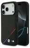 A black iPhone case with BMW M branding and carbon fiber texture is shown. Podgląd zdjęcia produktu
