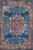 A top-down view of a rectangular rug with a distressed, ornate pattern. Anteprima dell’immagine prodotto