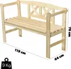 A wooden park bench with dimensions indicated. Produktbild-Vorschau