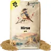 A bag of birdseed with a watercolor illustration of a bird and a landscape. Produktbild-Vorschau