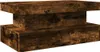 A dark brown wooden coffee table with a modern, blocky design. Voir les images du produit