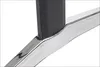 A close-up view of the base of a table leg, showing the connection between the dark grey vertical support and the shiny chrome metal base. Voir les images du produit