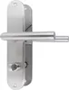 A close-up studio shot of a modern stainless steel door handle set with a long backplate, designed for WC doors. Produktbild-Vorschau
