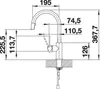 A technical drawing of a faucet with dimensions. Produktbild-Vorschau