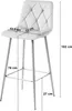 A white bar stool with dimensions indicated by lines and text. Voir les images du produit