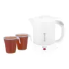 A white electric kettle and two cups of tea on a white background. Voir les images du produit