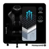 A gaming chair with a diagram illustrating its breathable fabric. Voir les images du produit