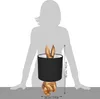 A silhouette of a person is shown behind a golden rabbit lamp with a black lampshade. Dimensions are indicated with measurement lines and text. Produktbild-Vorschau