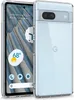 A clear phone case is shown on a light blue and white background, with a Google Pixel 7a phone inside the case. Produktbild-Vorschau