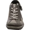 A close-up front view of a grey and brown women's bootie. Produktbild-Vorschau