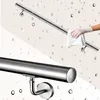 A collage showing a stainless steel handrail being cleaned and a close-up of the handrail with its mounting bracket. Produktbild-Vorschau